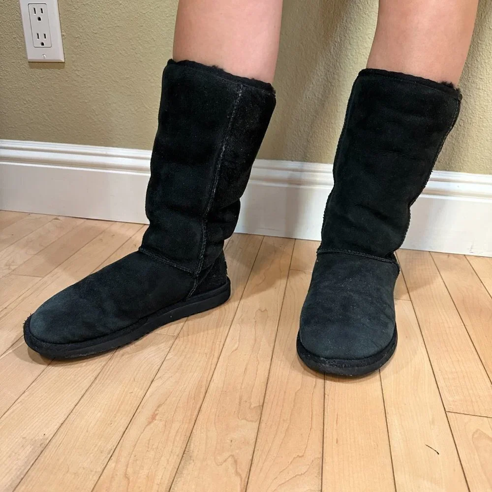 UGG Classic Tall Black Shearling Boots - Womens Size 6